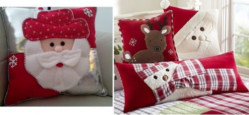 Almohadas en rojo y blanco navideño